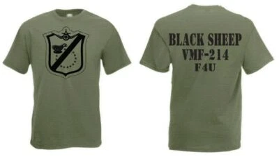 Camiseta US Marines Blacksheep VMF-214 F4U S-XXL WK2 USMC Pacific Pappy Boyington - Imagen 1 de 2