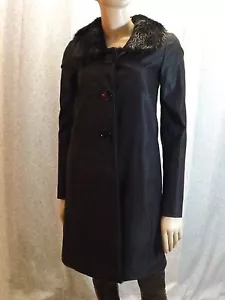 NWT PRADA BLACK SHEEN DENIM RAW BEAVER COLLAR BUTTONS TRENCH COAT 40 6 - Picture 1 of 12