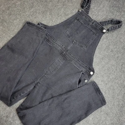 Mono Old Navy para mujer 14 negro denim desgastado botón lateral correas ajustables Foto 1 de 4