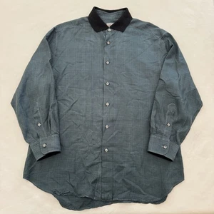 Brioni Mens Long Sleeve Gingham Button Up Shirt Size XL Blue 100% Silk Italy - Picture 1 of 14
