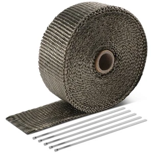 2" Wide Titanium Fiberglass 30Ft Exhaust Header Wrap & 5PC Stainless Steel Ties - Picture 1 of 5