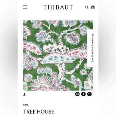 Thibaut Anna French Tree House Wallpaper. Pink and Green color way - Image 1 of 4