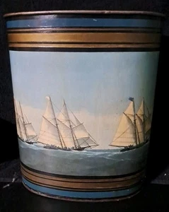 VINTAGE MRS A. KINGMAN FINE JR EXQUISITE SHIPS ON METAL TRASH CAN - Picture 1 of 11