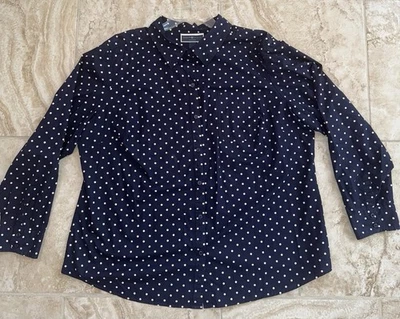 Camisa para mujer Karen Scott azul marino a lunares abotonada talla 2X Foto 1 de 4
