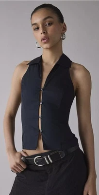 Camisa Urban Outfitters Fiesta Niña Negro Jet XL Sin Mangas Botón Frontal Top Nueva con Etiquetas Foto 1 de 4