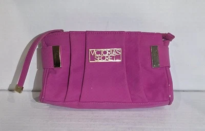 Bolso de Maquillaje Vintage Victoria's Secret Rosa Imitación Cuero Tono Dorado Borde Cremallera Foto 1 de 4