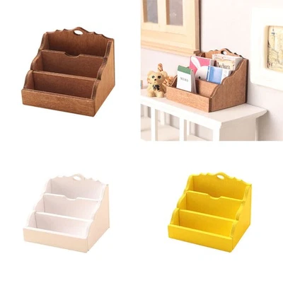 2Pcs 1:12 Dollhouse Miniatures Desktop Storage Rack Bookshelf Study Accessories - Image 1 of 4