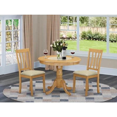 East West Furniture Anti3-oak-c 3-piece Kitchen Table Set Oak Finish Microfiber - Image 1 of 4
