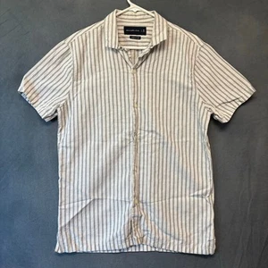 Camicia Abercrombie & Fitch misto lino manica corta a righe barca yacht spiaggia sole - Foto 1 di 11