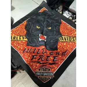 Vintage 1980s Harley Davidson Motorcycles Bandana Black Panther Jaguar Biker - Picture 1 of 2