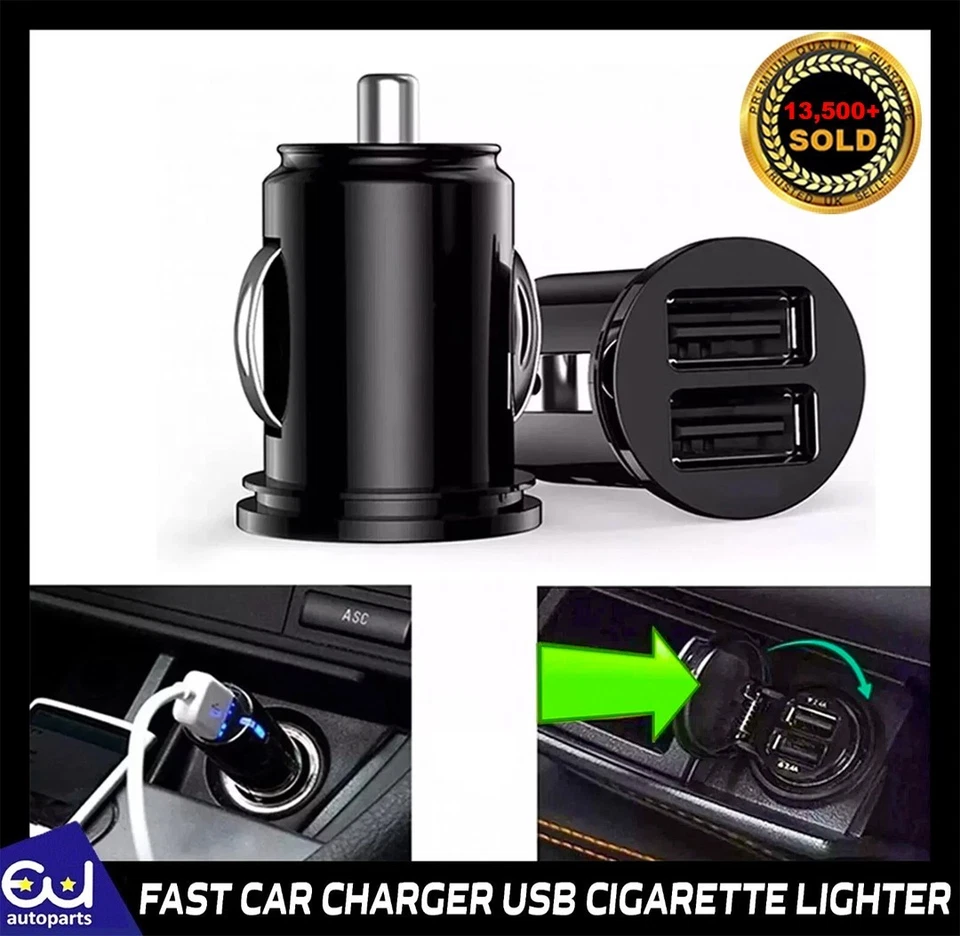 FAST CAR CHARGER  2 USB CIGARETTE LIGHTER SOCKET DUAL ADAPTER FOR IPHONE SAMSUNG - Image 1 of 4