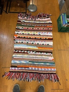 Colorful BoHo handmade crochet Afghan 54 x 34+ fringe - Picture 1 of 3