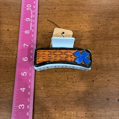 Claw Clip Handmade Leather Basketweave and Flower Hair Clip - Image 1 of 3