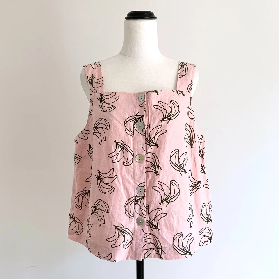 GORMAN pink banana lady fingers linen button sleeveless tank top sz 12 - Image 1 of 4