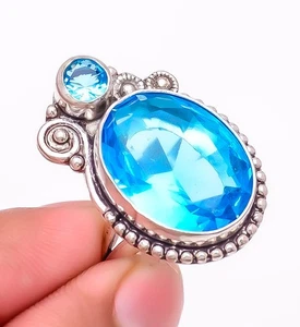 Blautopas Edelstein versilbert Schmuck Ring Gr.9 S2082 - Bild 1 von 4