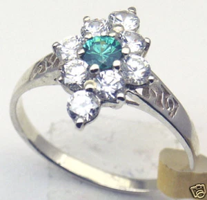 Green CZ Sterling Silver Ring, Rhodium plated, #3 - Picture 1 of 1