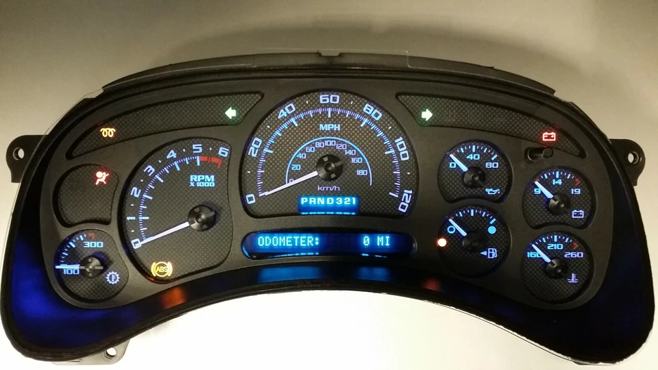 03-06 CHEVY AVALANCHE REPLACEMENT WHOLE CLUSTER CUSTOM CARBON FIBER BLUE LED WB - Image 1 of 1