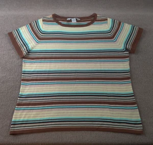 Sag Harbor SPll '07 Fashion Basic Sweater Womans Plus 1X Brown Green Striped NEW - Picture 1 of 10