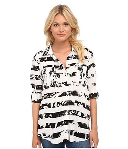 NWT $128 SPLENDID Gallery Shirting Button Down Black White Stripe Shirt Blouse - Picture 1 of 5