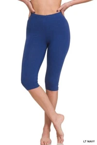 HIGH WAISTED COTTON STRETCH BELOW KNEE CAPRI LEGGINGS YOGA GYM MISSES PLUS S-3X - Picture 1 of 34