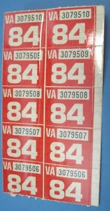 Matched Pair 1984 Virginia Nummernschild Datum Aufkleber nie benutzt - Bild 1 von 1