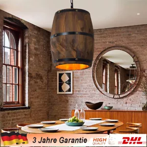 Bar Cafe Pendelleuchte Retro Holz Weinfass Hängeleuchte Lampe E27 Kronleuchter - Bild 1 von 15