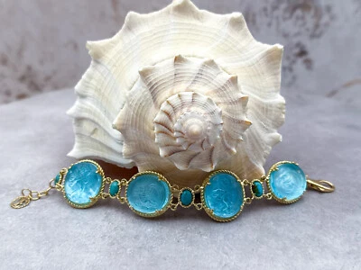 TAGLIAMONTE (SH965B-Turq) 925SS/YGP Venetian Cameo Bracelet *Cupid*Reg.$650 - Image 1 of 4