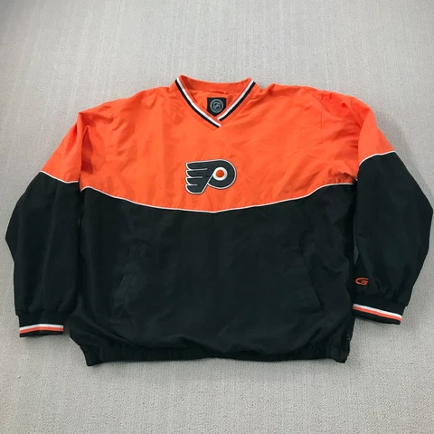Philadelphia Flyers Sweater Mens Extra Large Black Orange Pullover Windbreaker Cover