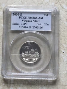 2000-S 25C SILVER Virginia Quarter PR68 PCGS Coin - Picture 1 of 4