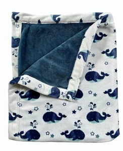 SL S.L. Home Fashions White Navy Blue Whale Star Nautical Baby Boy Blanket - Picture 1 of 5