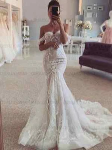 Mermaid Boho Wedding Dresses For Women Sweetheart Lace Tulle Long Sexy - Picture 1 of 7