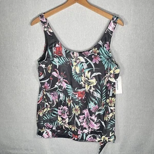 NWT FULLFITALL Women's Plus Size 16 Black Floral Padded Tankini Bathing Suit Top - Picture 1 of 9