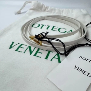 BOTTEGA VENETA Teal and Gold Tone Triangle Buckle Leather Belt Slim design Japan - Picture 1 of 11