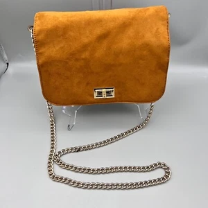 Forever 21 Faux Suede Brown Crossbody Bag Gold Toned Chain Polyester - Picture 1 of 23