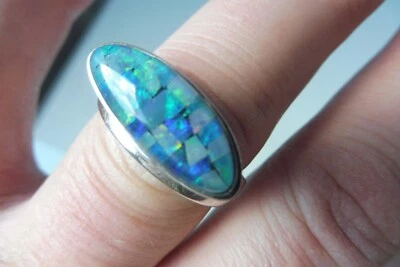 Anello In Opale, Mosaico Di Opale, Argento 925, Bellissimo Anello In Argento - Immagine 1 di 4