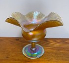 TIFFANY STUDIOS FAVRILLE FLORIFORM IRIDESCENT GOLD GLASS COMPOTE – 4.75”–SIGNED 