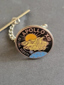 Souvenir Apollo XIII Silver Toned Enameled Tie Tack w/ Chain - Picture 1 of 4
