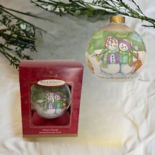 Hallmark Large Glass Ball Ornament Winter Friends 2001 Snowmen Forest Animals 4"