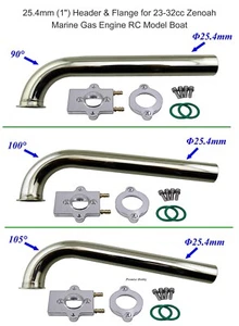 25.4mm 90 / 100 / 105 Degree Stainless Steel Header Flange for RC Model Boat - Picture 1 of 17