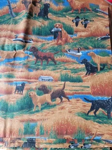 Vintage Cranston Labrador Dog Fabric Cotton  Blue Brown 4yards 38 Inch Sewing  - Picture 1 of 5
