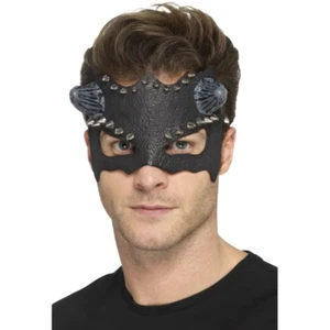 Black Devil Horn Mask Adults Eyemask Halloween Fancy Dress Accessory - Picture 1 of 1
