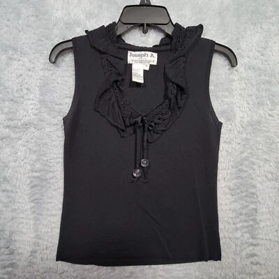 Camisa Joseph A para mujer mediana pequeña negra sin mangas de encaje lazo cuello en V Foto 1 de 4