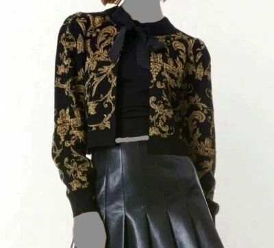 $495 Alice + Olivia Women's Black Puff Sleeve Wool Cardigan Sweater Size XS - Image 1 of 4