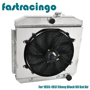 3 Row Aluminum Cooling Radiator&Shroud Fan For 1955-1957 Chevy Block V8 Bel Air - Bild 1 von 9