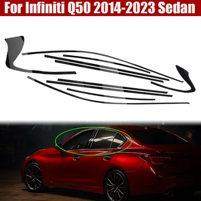 Para Infiniti Q50 2014-2023 sedán negro brillante cromo eliminación superposición moldura de ventana Foto 1 de 4