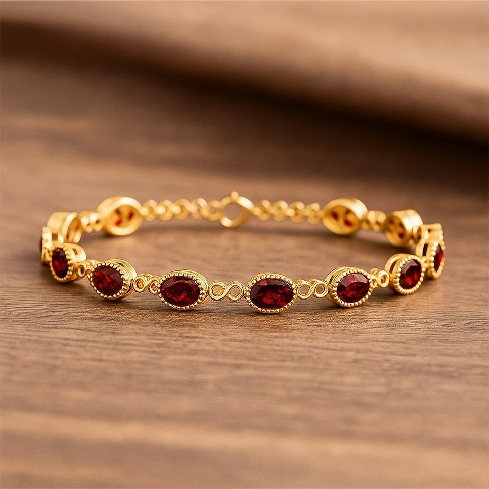 Oval Ruby Gold Bracelet – 14K Solid Gold July Birthstone # 1006 - Image 1 of 1