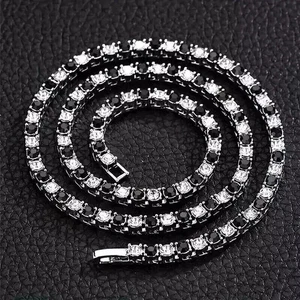 20 Ctw Created Round Black & White Diamond Tennis Necklace 14K White Gold Plated - Picture 1 of 10