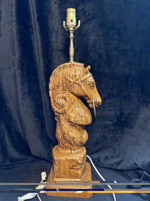 Настольная лампа винтажная коричневая голландская форма шахматная форма лошадь голова лампа 25 1/2 дюйма высота - Изображение 1 из 4