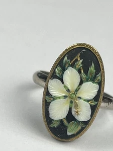 Vintage Japan Blumen Ring handbemalt Emaille oval signiert 5,5 Zoll - Bild 1 von 9