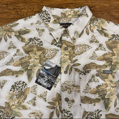 Camisa Woolrich Verde Floral Informal Exterior Campamento Hawaiano Abotonada Para Hombre 2XLT Foto 1 de 4